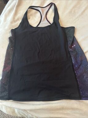 Black Racerback Workout Tank with Galaxy Side Panels BlackMilk sz xl